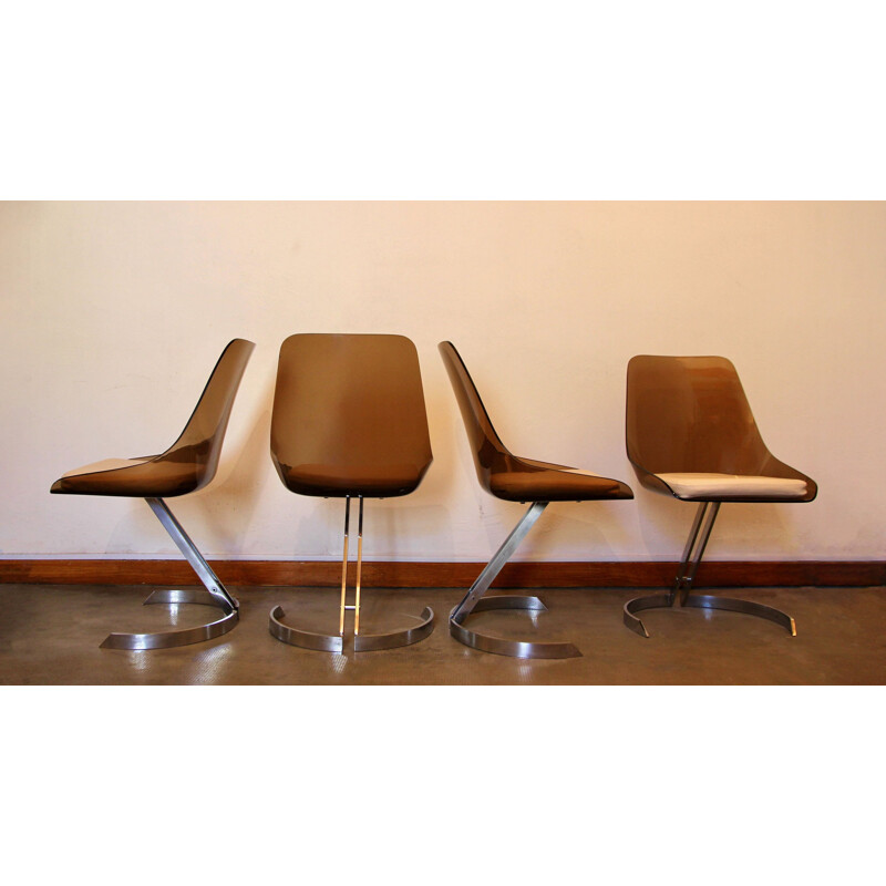 Vintage dining room set table and 4 plexiglass chairs, 1970s