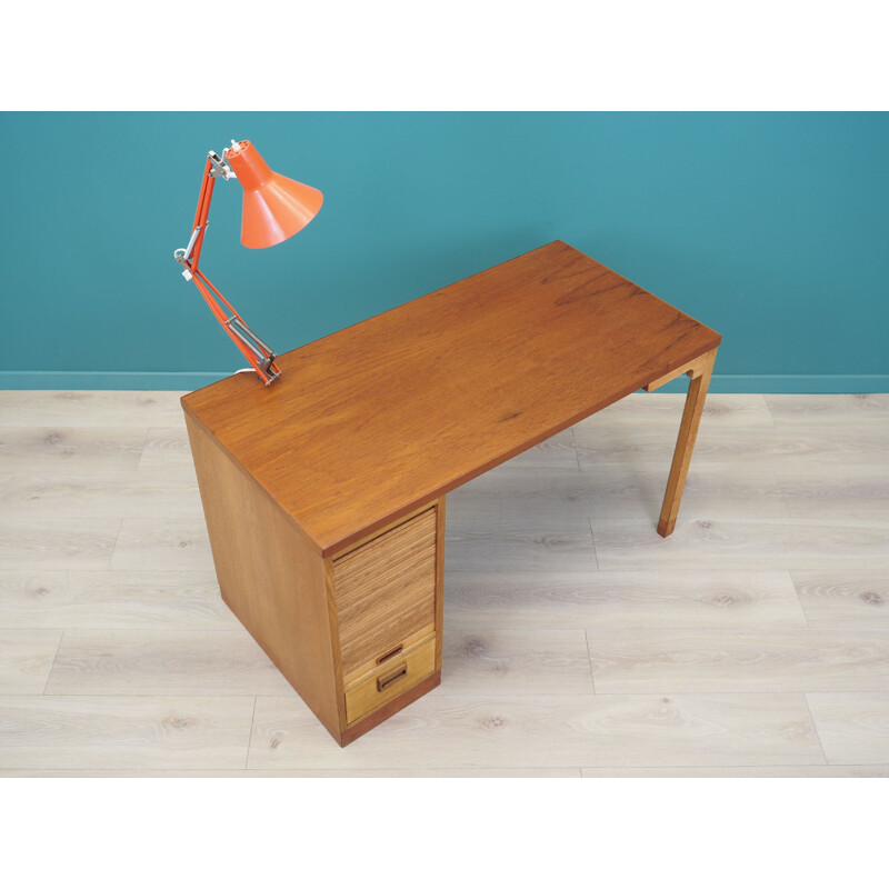 Mid-century oak desk danish design by SKM, 1970s