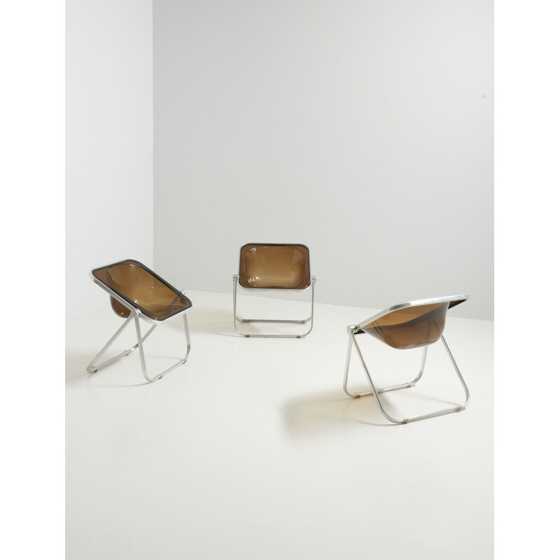 Set of 3 vintage 'Plona' chairs by Giancarlo Piretti for Castelli, Italy 1970s