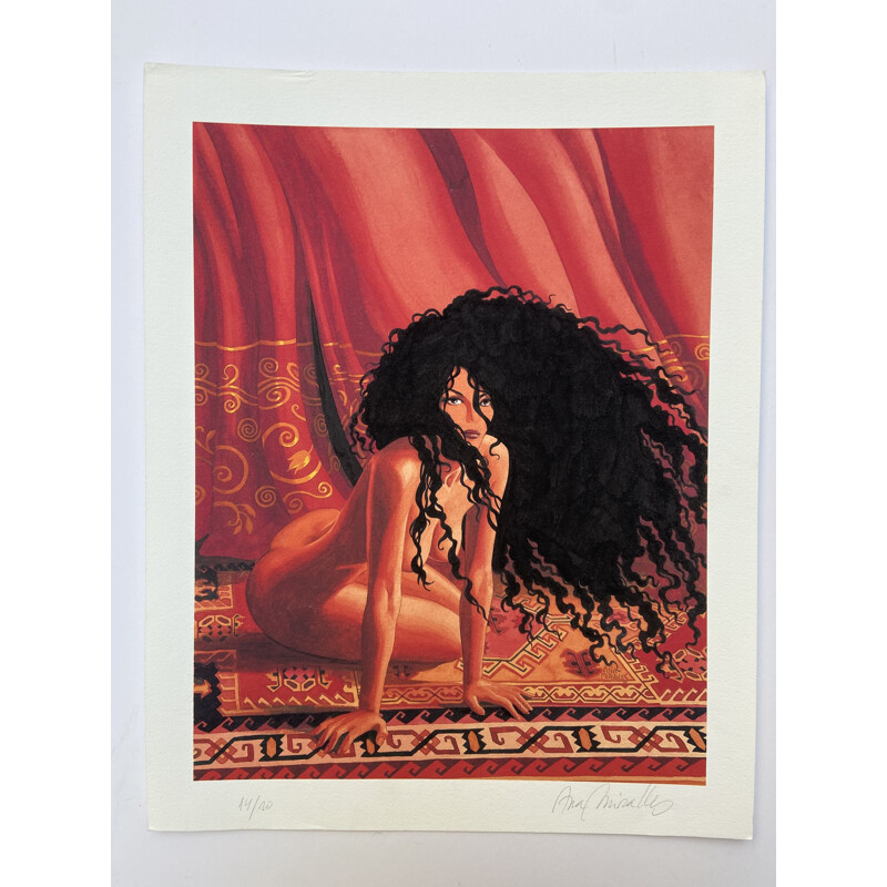 Vintage lithograph 'Red and black is desire' by Ana Miralles, 2012s
