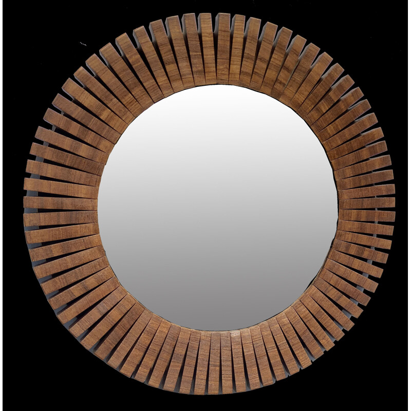 Mid-century segmented frame circular wall mirror