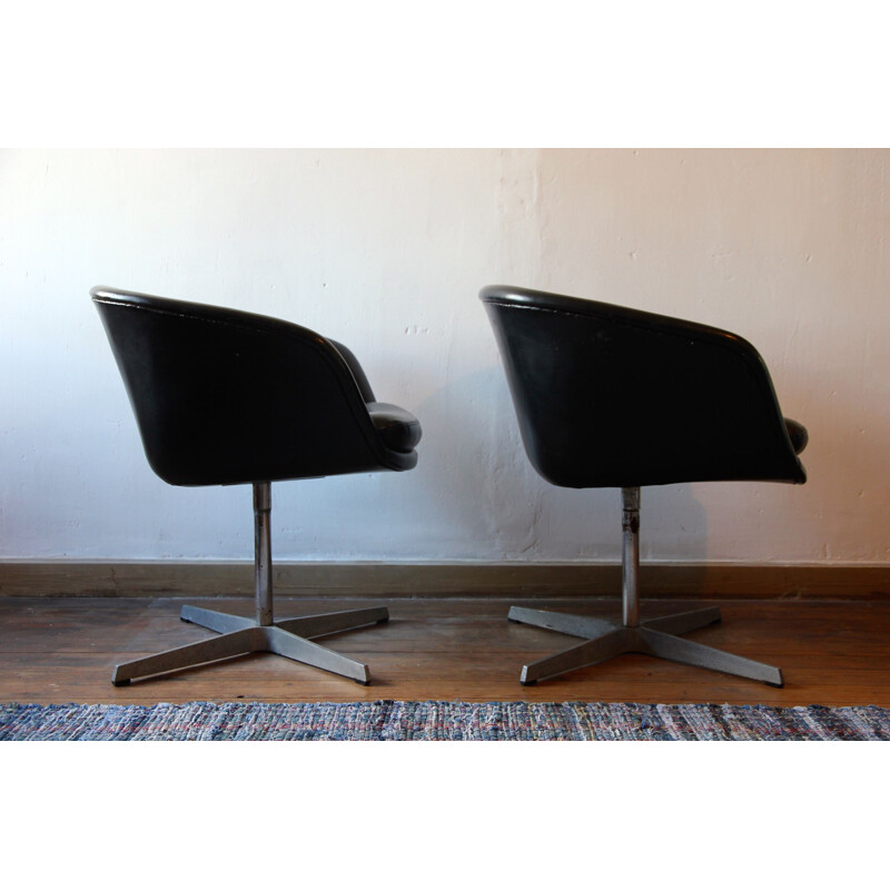 Pair of vintage leather armchairs by Pierre Paulin for Artifort, 1960s