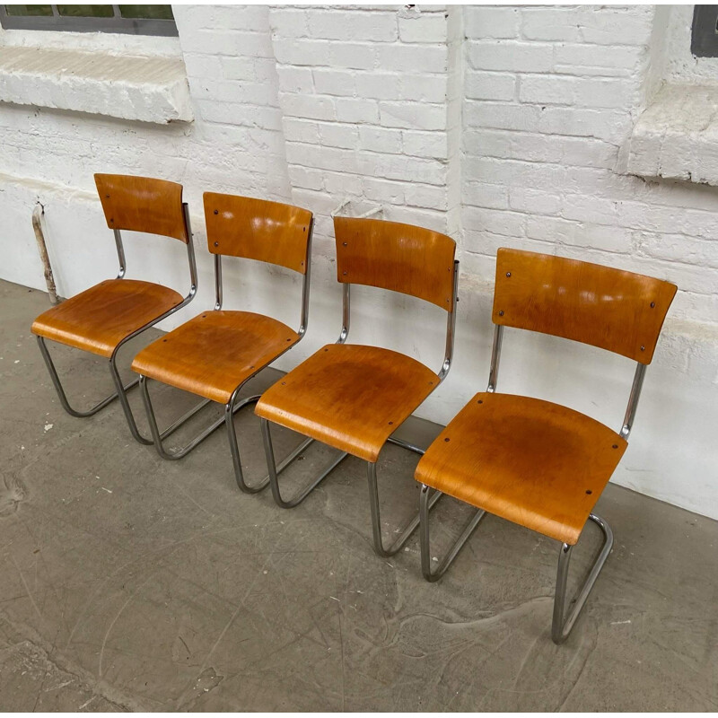 Set of 4 vintage tubular chairs by Mart Stam, 1930s