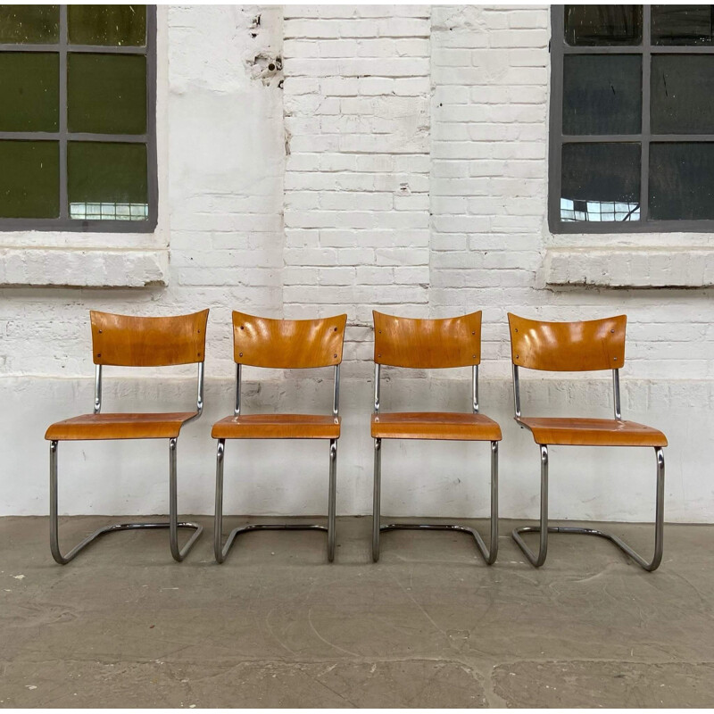 Set of 4 vintage tubular chairs by Mart Stam, 1930s