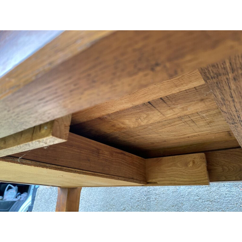 Vintage solid oak farm table with 2 drawers