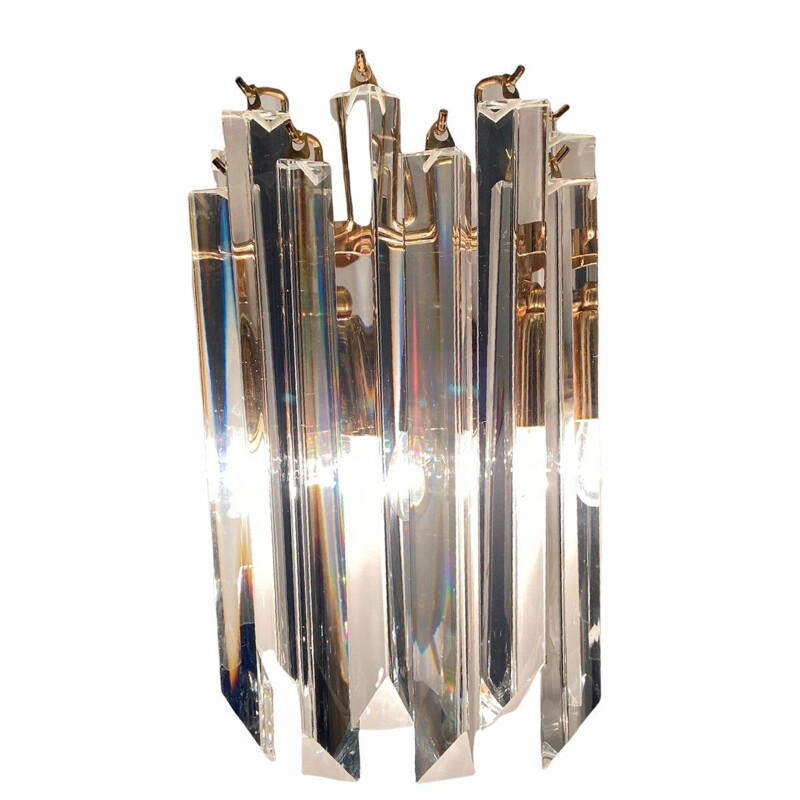 Set of 2 vintage crystal prism wall lamp by Paolo Venini, 1970s