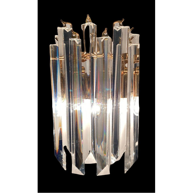 Set of 2 vintage crystal prism wall lamp by Paolo Venini, 1970s