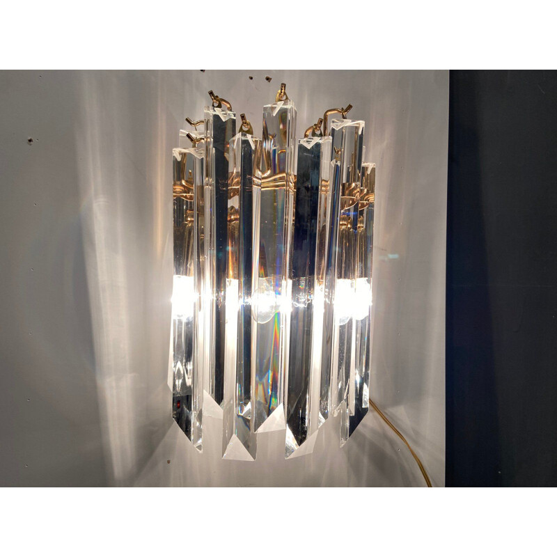 Set of 2 vintage crystal prism wall lamp by Paolo Venini, 1970s