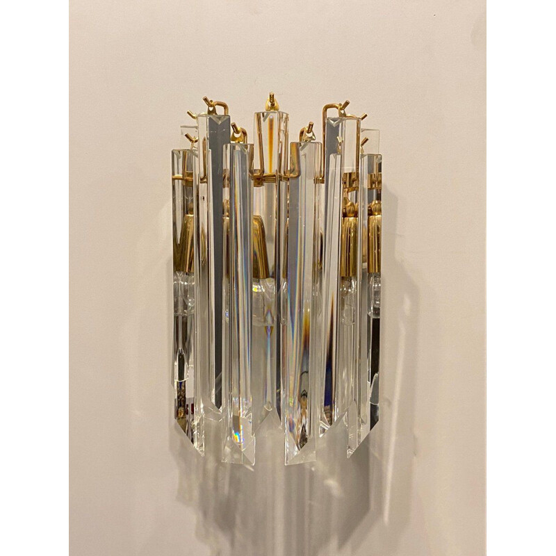 Set of 2 vintage crystal prism wall lamp by Paolo Venini, 1970s