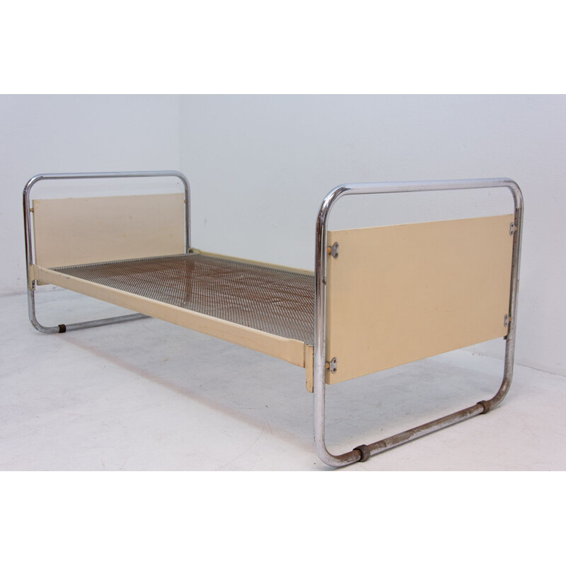 Vintage tubular steel bed by Slezák, Czechoslovakia 1930