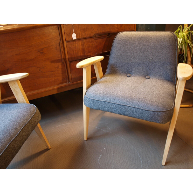  Pair of gray fabric armchairs - 1950s