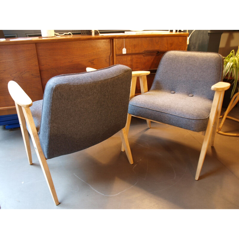  Pair of gray fabric armchairs - 1950s