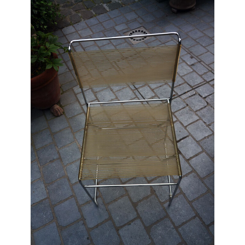 Set of 6 vintage "Spaghetti" chairs in chrome steel by Fly Line