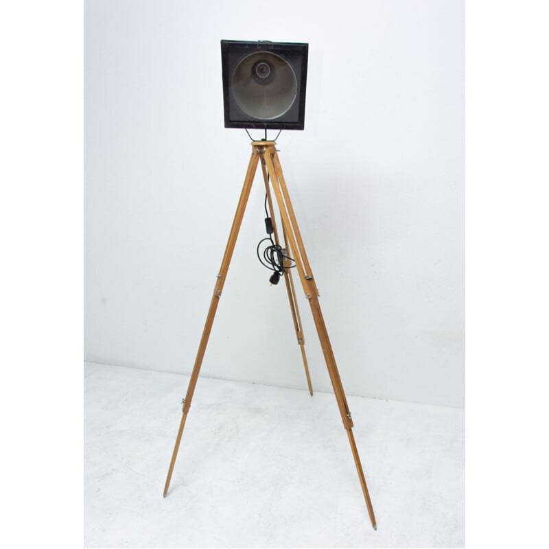 Vintage Industrial Tripod Stehleuchte schwarz, 1970