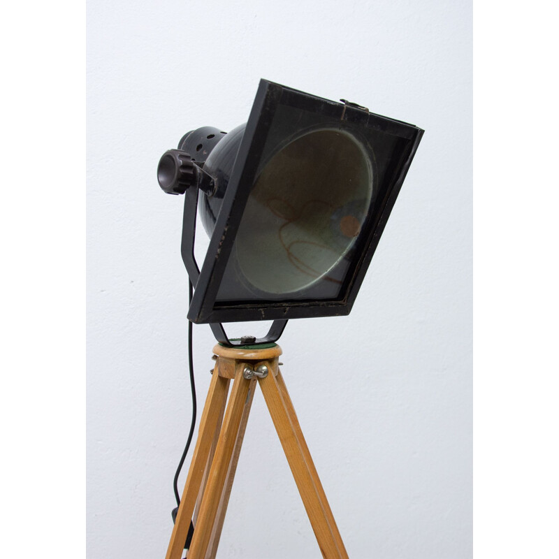 Mid-century black industrial spot light tripod floor lamp, 1970s