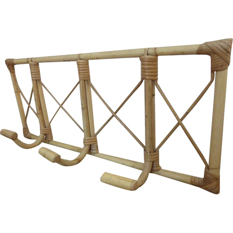 Vintage bamboo coat rack with 3 coat hooks, 1960s