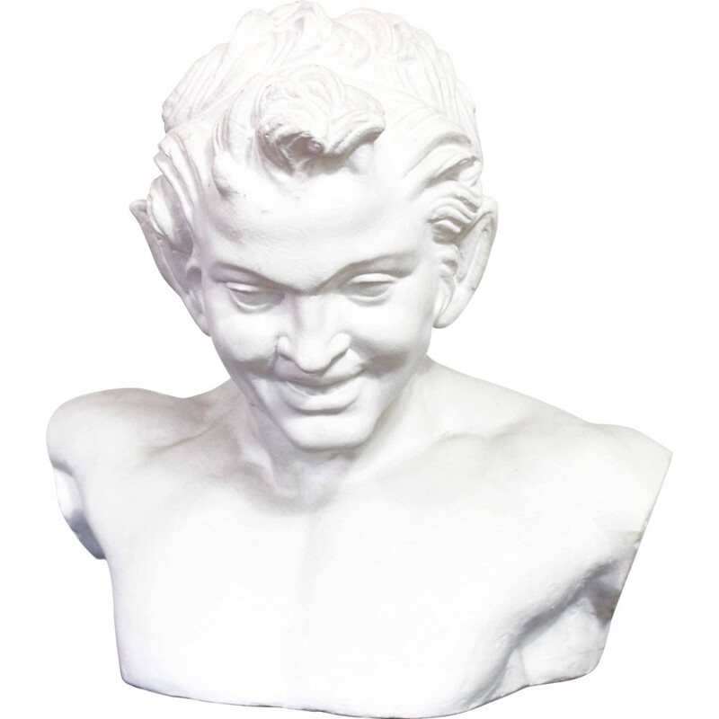 Vintage gipsen buste van een satyr genaamd vienna faun