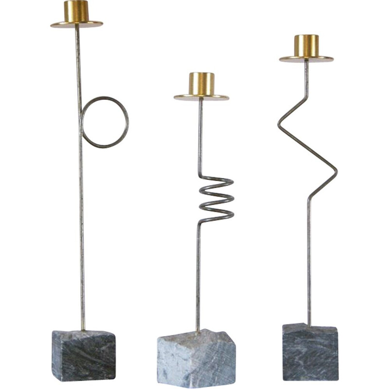 Set of 3 vintage Kräsen candlesticks by Ehlen Johansson for IKEA, 1987