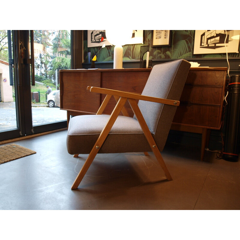 Mid-century armchair in gray fabric - 1950s 