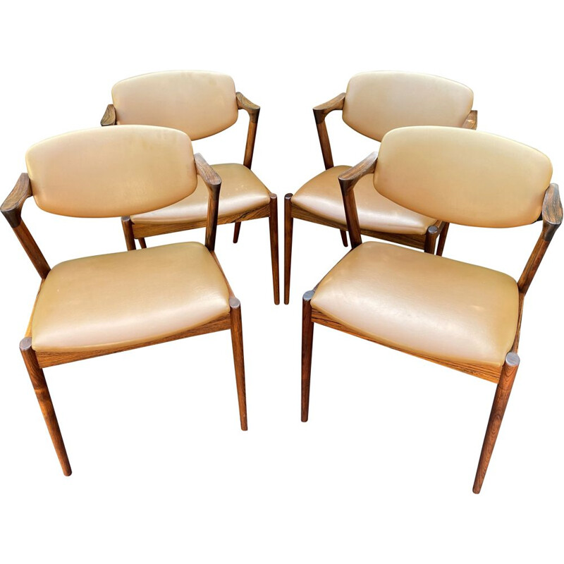 Set of 4  vintage model 42 santos rosewood dining chairs by Kai Kristiansen