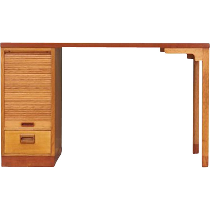 Mid-century oak desk danish design by SKM, 1970s