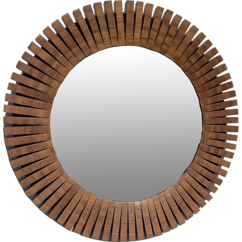 Mid-century segmented frame circular wall mirror