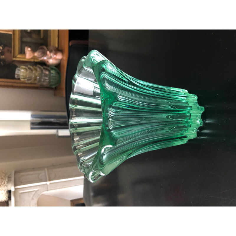 Vintage green avesn crystal vase, 1950