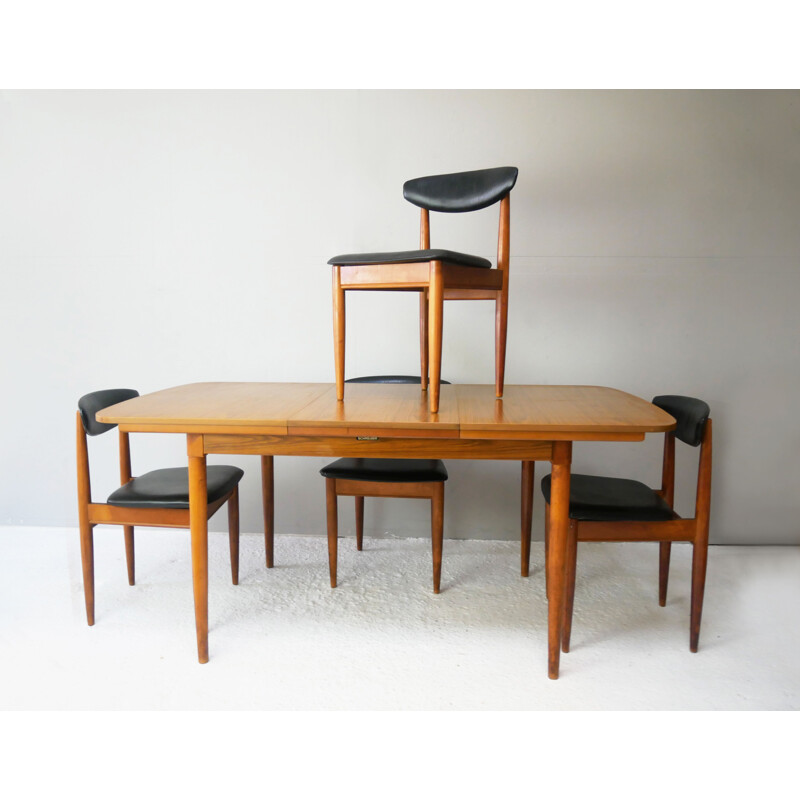 Mid-century extending dining table & 4 dining chairs by Schreiber, 1970s