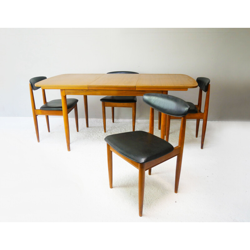 Mid-century extending dining table & 4 dining chairs by Schreiber, 1970s