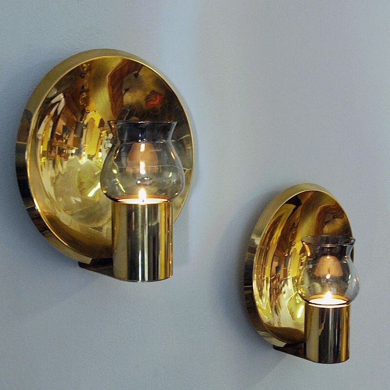 Norwegian pair of vintage brass wall candleholders by Colseth, 1960s