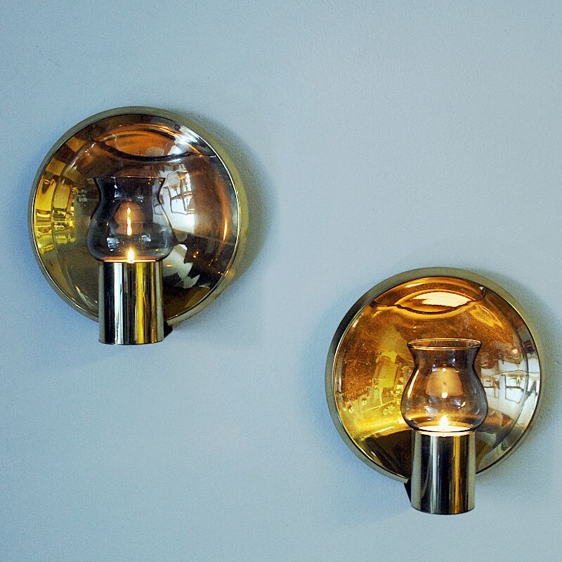 Norwegian pair of vintage brass wall candleholders by Colseth, 1960s