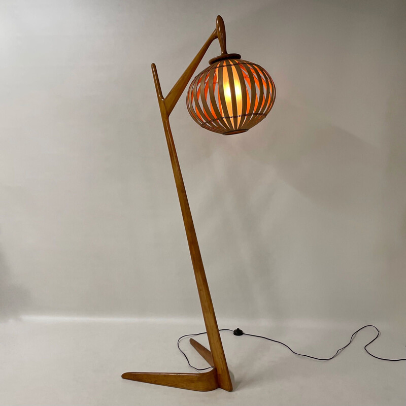 Vintage organic birch wood floor lamp, 1960