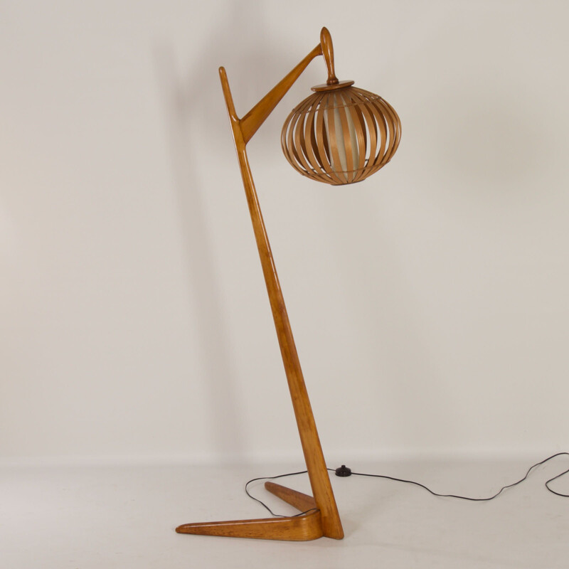 Vintage organic birch wood floor lamp, 1960