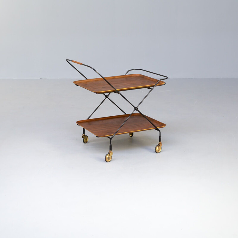 Vintage metal foldable serving trolley tray table for Åry Fanérprodukter Nybro, 1950s 