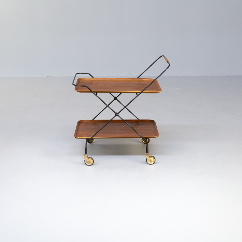 Vintage metal foldable serving trolley tray table for Åry Fanérprodukter Nybro, 1950s 