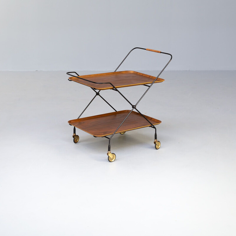 Vintage metal foldable serving trolley tray table for Åry Fanérprodukter Nybro, 1950s 