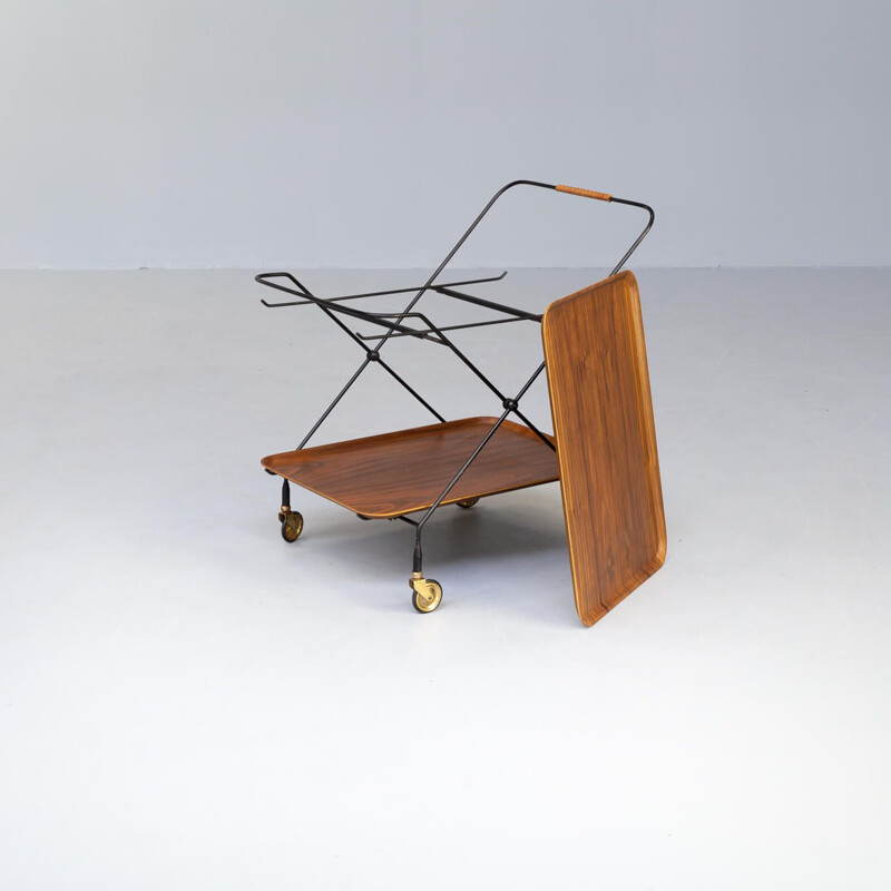 Vintage metal foldable serving trolley tray table for Åry Fanérprodukter Nybro, 1950s 