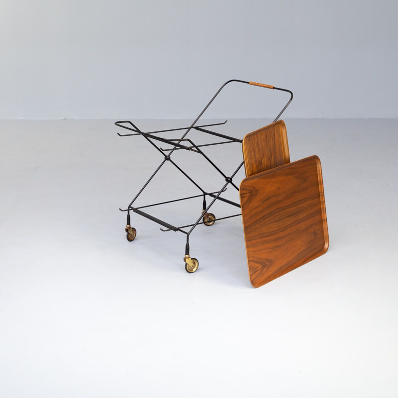 Vintage metal foldable serving trolley tray table for Åry Fanérprodukter Nybro, 1950s 