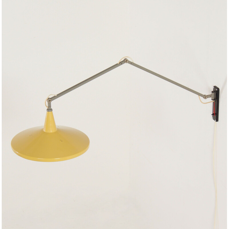 Vintage yellow panama wall lamp by Wim Rietveld for Gispen, 1950s