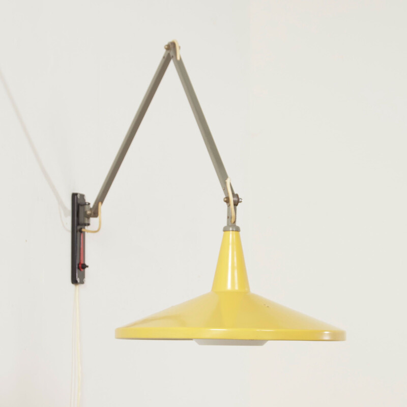 Vintage yellow panama wall lamp by Wim Rietveld for Gispen, 1950s