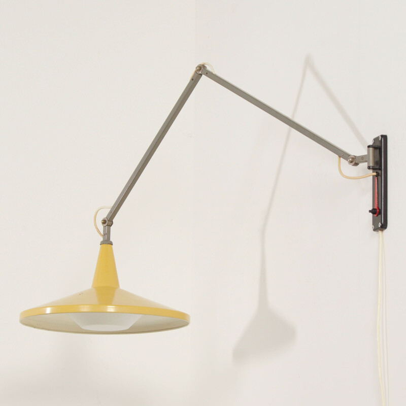 Vintage yellow panama wall lamp by Wim Rietveld for Gispen, 1950s