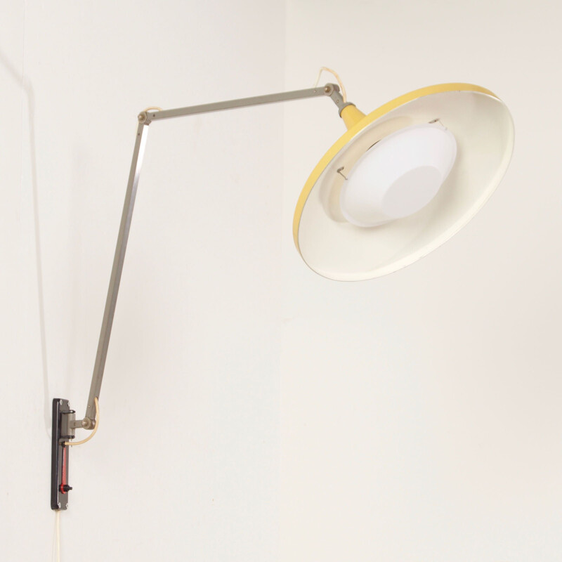 Vintage yellow panama wall lamp by Wim Rietveld for Gispen, 1950s