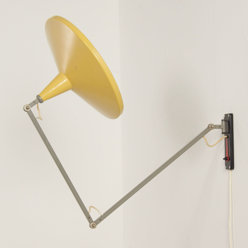 Vintage yellow panama wall lamp by Wim Rietveld for Gispen, 1950s