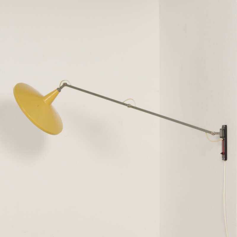 Vintage gele panama wandlamp van Wim Rietveld voor Gispen, 1950