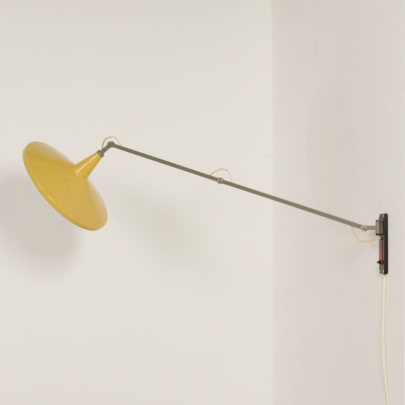 Vintage yellow panama wall lamp by Wim Rietveld for Gispen, 1950s