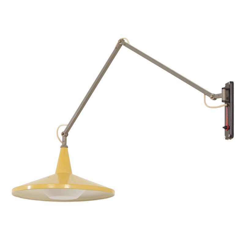 Vintage gele panama wandlamp van Wim Rietveld voor Gispen, 1950