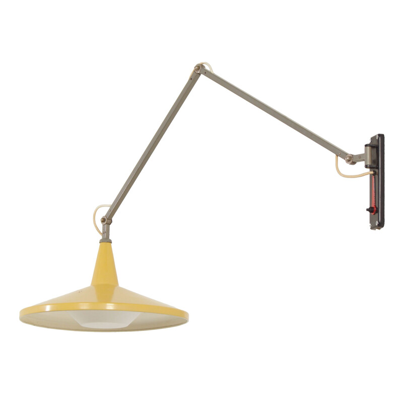 Vintage yellow panama wall lamp by Wim Rietveld for Gispen, 1950s