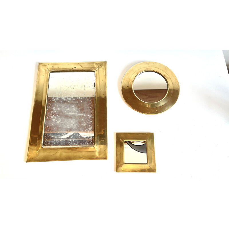 Set of 3 vintage brass mirrors