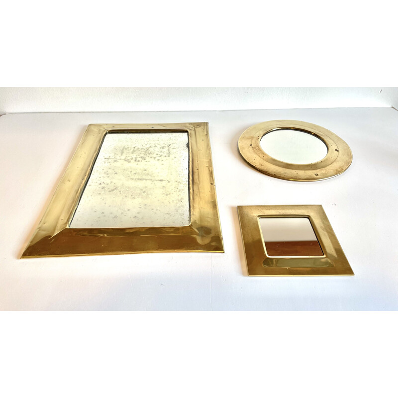 Set of 3 vintage brass mirrors