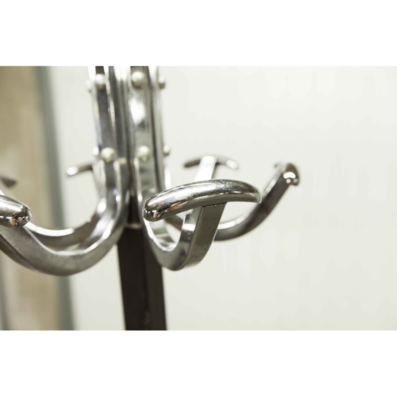 Mid-century industrial parrot coat rack, chrome and black, 1960